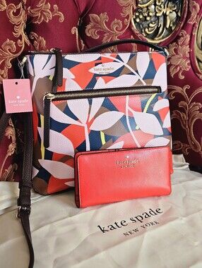 Kate Spade Jackson Tropical Multicolor Floral Crossbody with Coral Wallet